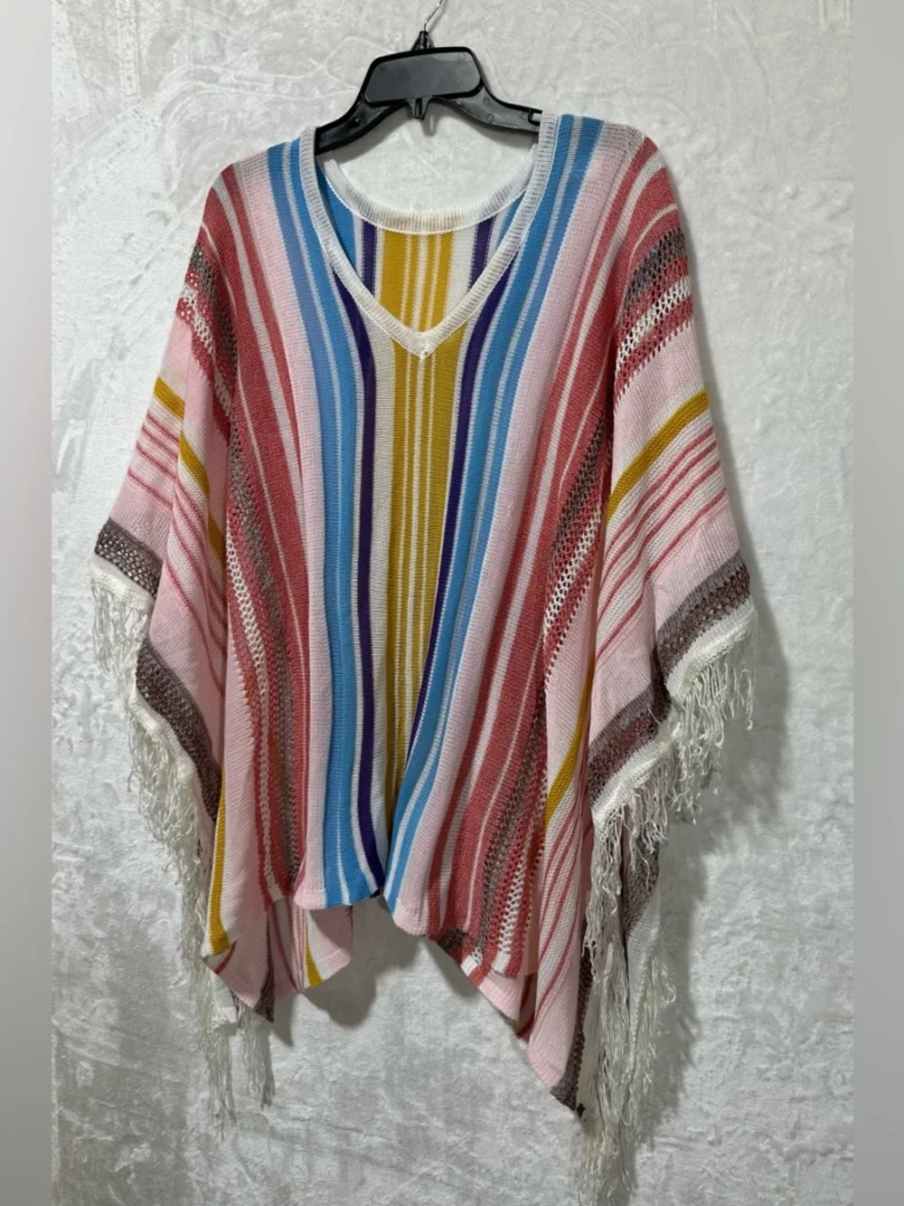 Cupshe Colorful Vertical Stripes Fringe poncho cover up. New with tags